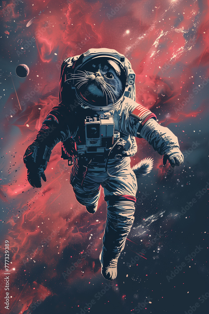 Fototapeta premium cat astronaut in outer space