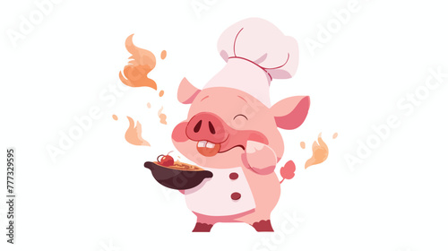 Chef of pig character 2d flat cartoon vactor illust