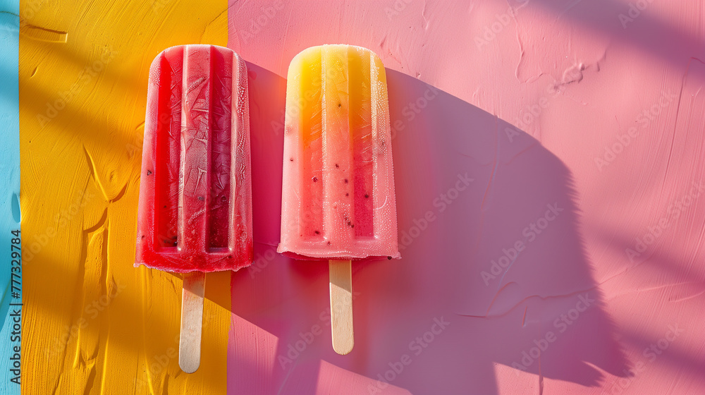 colorful ice cream popsicles on a pink background colorful ice cream popsicles on a pink background