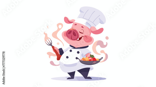 Chef of pig character 2d flat cartoon vactor illust
