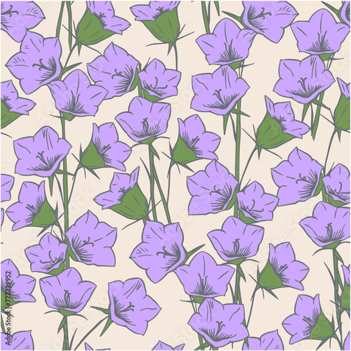 Vector floral pattern of bluebell. Purple bluebell flowers. For wrappers, wallpaper, cards, greeting cards, wedding invitations. © andrei