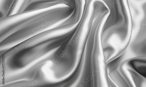 closeup on silk satin texture wallpaper shiny smooth fabric with soft folds background silver gray