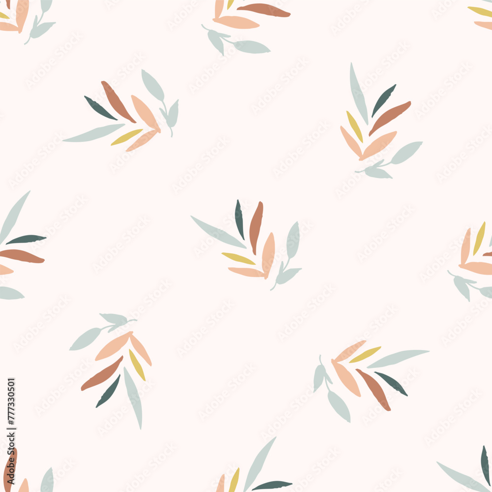 Modern vector pattern with pretty floral drawing motifs . Decorative seamless botanical background with gender neutral spring flowers. Natural stylish for fabric, interior wallpaper surface design.