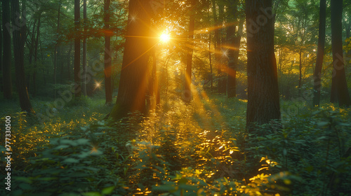 beautiful magic forest with sunbeams © EvhKorn