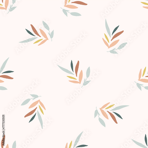 Modern vector pattern with pretty floral drawing motifs . Decorative seamless botanical background with gender neutral spring flowers. Natural stylish for fabric, interior wallpaper surface design.