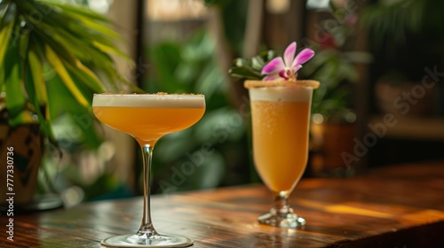 Citrus cocktail in elegant glass, bar setting, refreshing drink, happy hour, gourmet beverage.