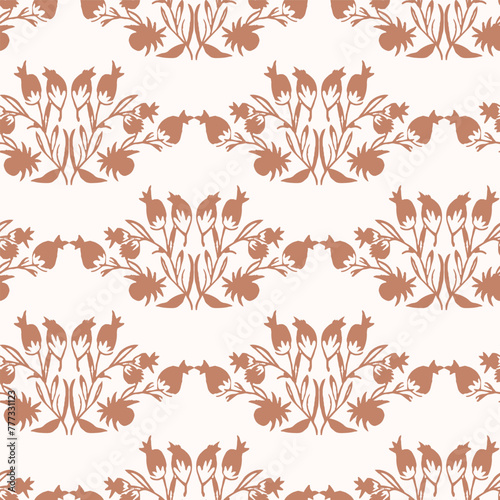 Modern vector pattern with pretty floral drawing motifs . Decorative seamless botanical background with gender neutral spring flowers. Natural stylish for fabric, interior wallpaper surface design.