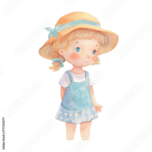 cute kid wearing summer outfit watercolor vector illustration © Finkha