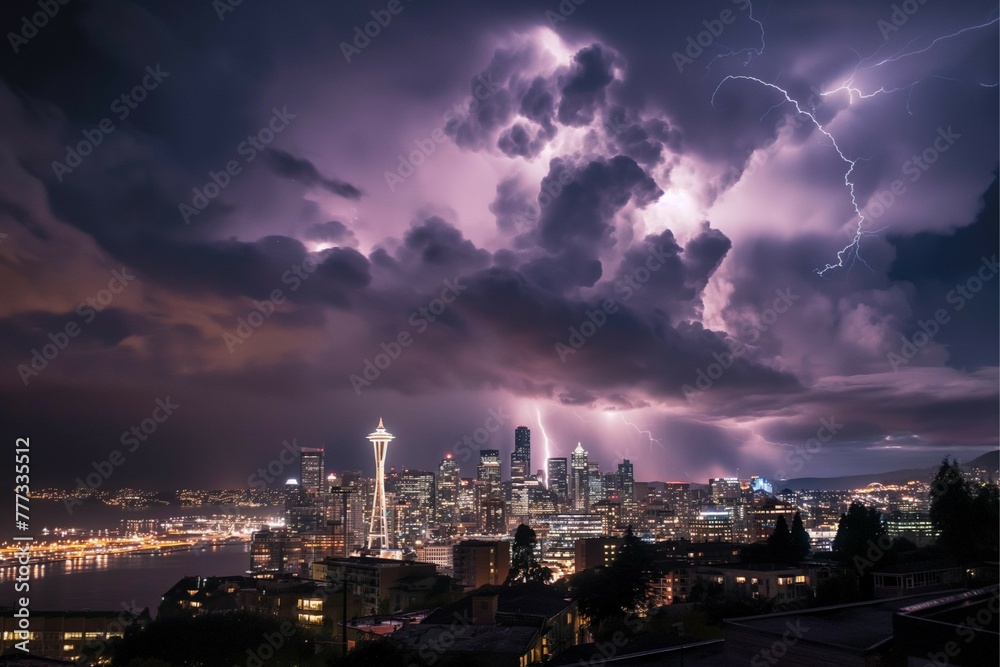 Fototapeta premium a powerful, wonderful scene of thunder and lightning generative ai