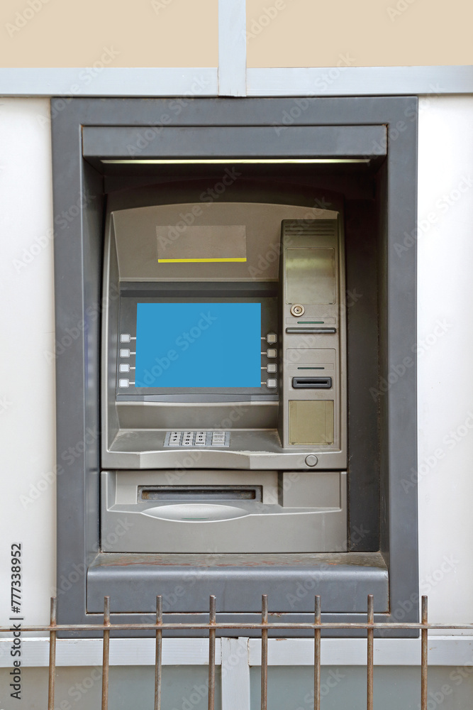 Automated Teller Machine Cash Atm in Old Bank Window Automated Teller Machine Cash Atm in Old Bank Window