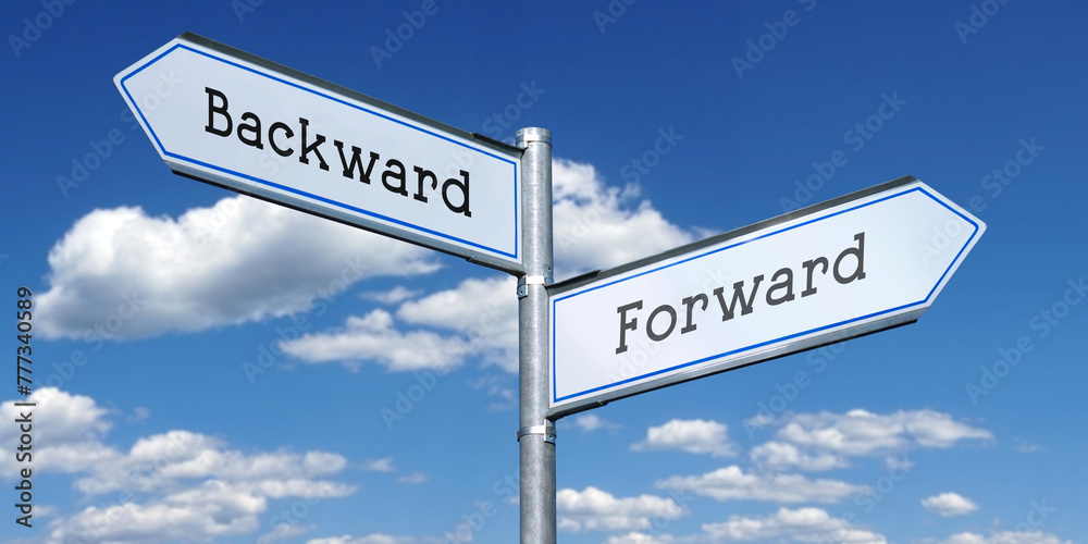 Forward or backward - metal signpost with two arrows Forward or backward - metal signpost with two arrows