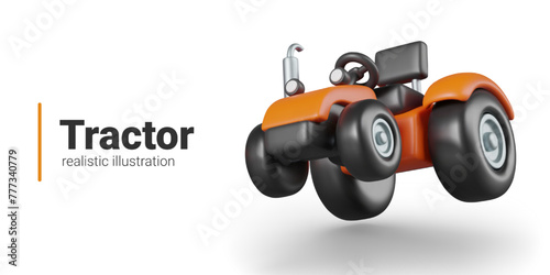 Detailed realistic tractor  bottom view. Farm vehicle at time of movement