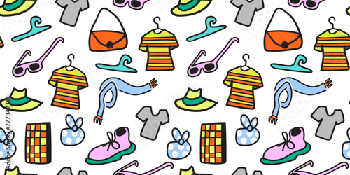 seamless pattern of cartoon objects in doodle style in vector. template for background, wallpaper, wrapping, fabric, print
