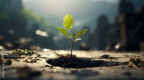 A small sapling emerges from the asphalt