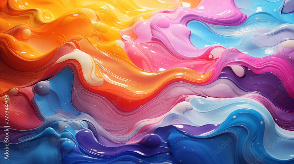 Bright abstract background. Flow of multi-colored paint with bubbles and lumps. Multicolored liquid, abstract 3D background. AI generative Bright abstract background. Flow of multi-colored paint with bubbles and lumps. Multicolored liquid, abstract 3D background. AI generative
