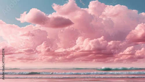 Seascape with pink clouds