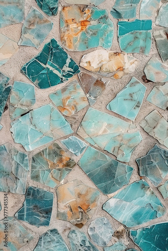 Abstract beige turquoise marbled stone, marble mosaic tile wallpaper texture background banner 