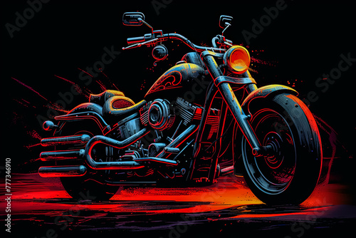 A colorful motorcycle with a neon light on the front wheel. © Алла Морозова