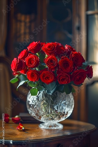 Bukiet czerwonych róż w wazonie