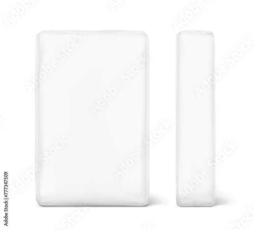 Vertical bag package mockup. Front and side views. Vector illustration isolated on white background. Easy to use for presentation your product, idea, promo, design. EPS10.