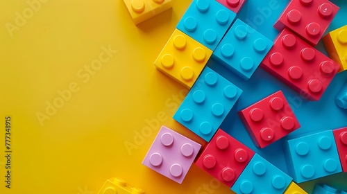 Copy space block building plastic toy  copy blank space  random placement  colorful joy
