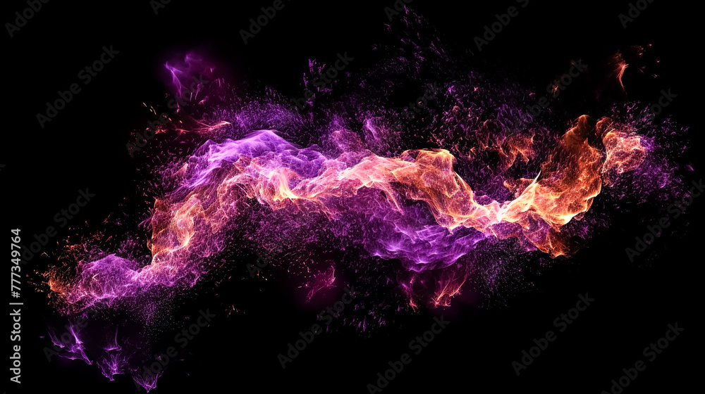 A colorful fire with purple and orange flames.