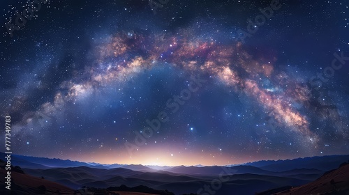 A breathtaking panorama of the Milky Way galaxy, with its spiral arms stretching across the night sky and countless stars twinkling in the distance.