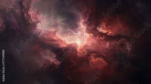 A breathtaking view of a distant nebula, with swirling clouds of gas and dust by the light of nearby stars.