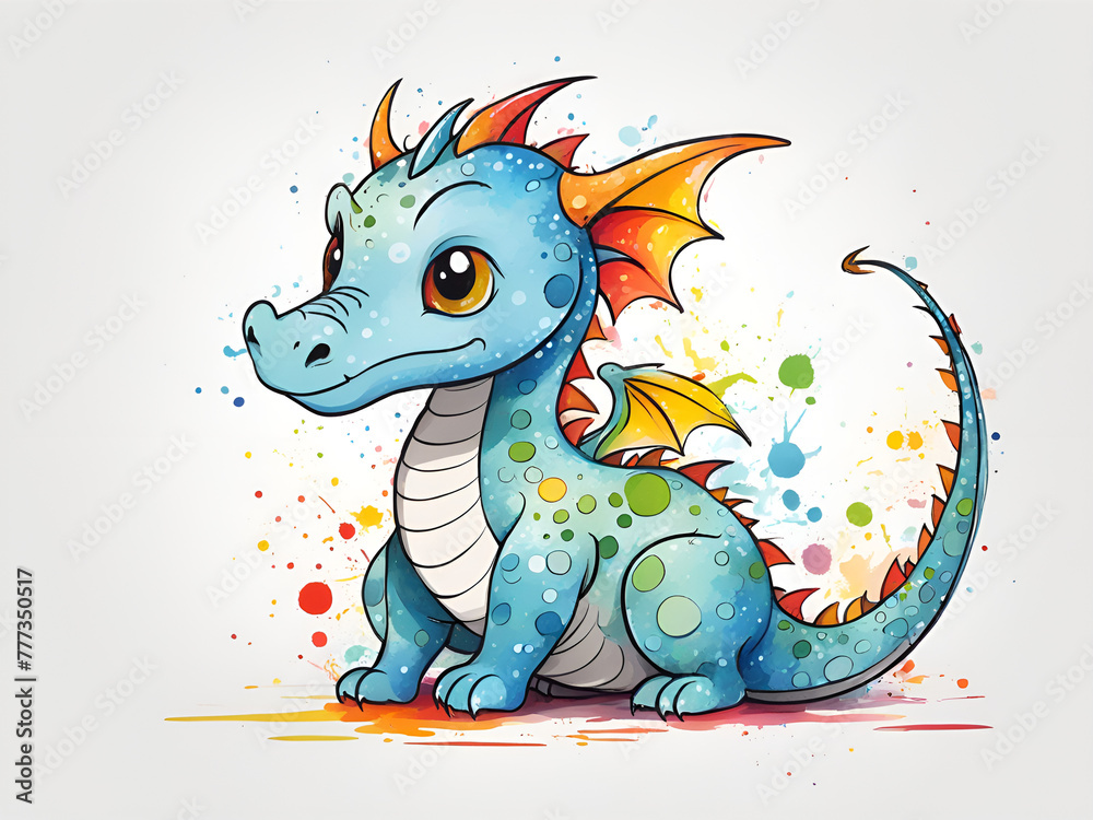 Fototapeta premium Colorful dragons, various expressions, cute dragon painting renderings, colorful illustration picture book images