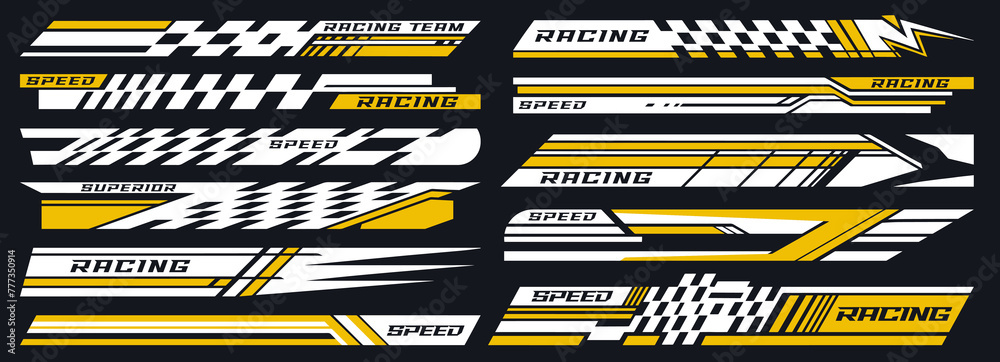 Motorsports racing set labels colorful - obrazy, fototapety, plakaty 