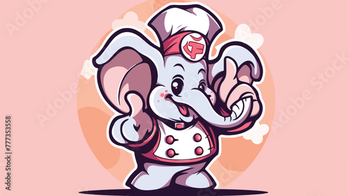 Elephant chef logo. elephant with chicken in the ha