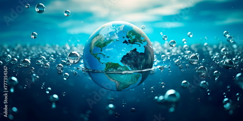 World Water Day the Earth as a blue planet surrounded by diverse cultures coming together for water conservation, Generative AI