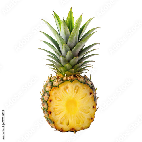 Half Pineapple fruit isolated on transparent background.