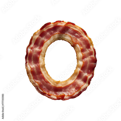 Number 0 made from Bacon, PNG file. Generative AI