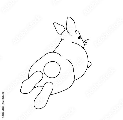 Vector isolated cute funny lying bunny rabbit hare ass tail colorless black and white contour line easy drawing