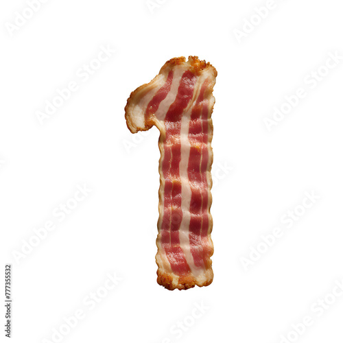 Number 1 made from Bacon, PNG file. Generative AI