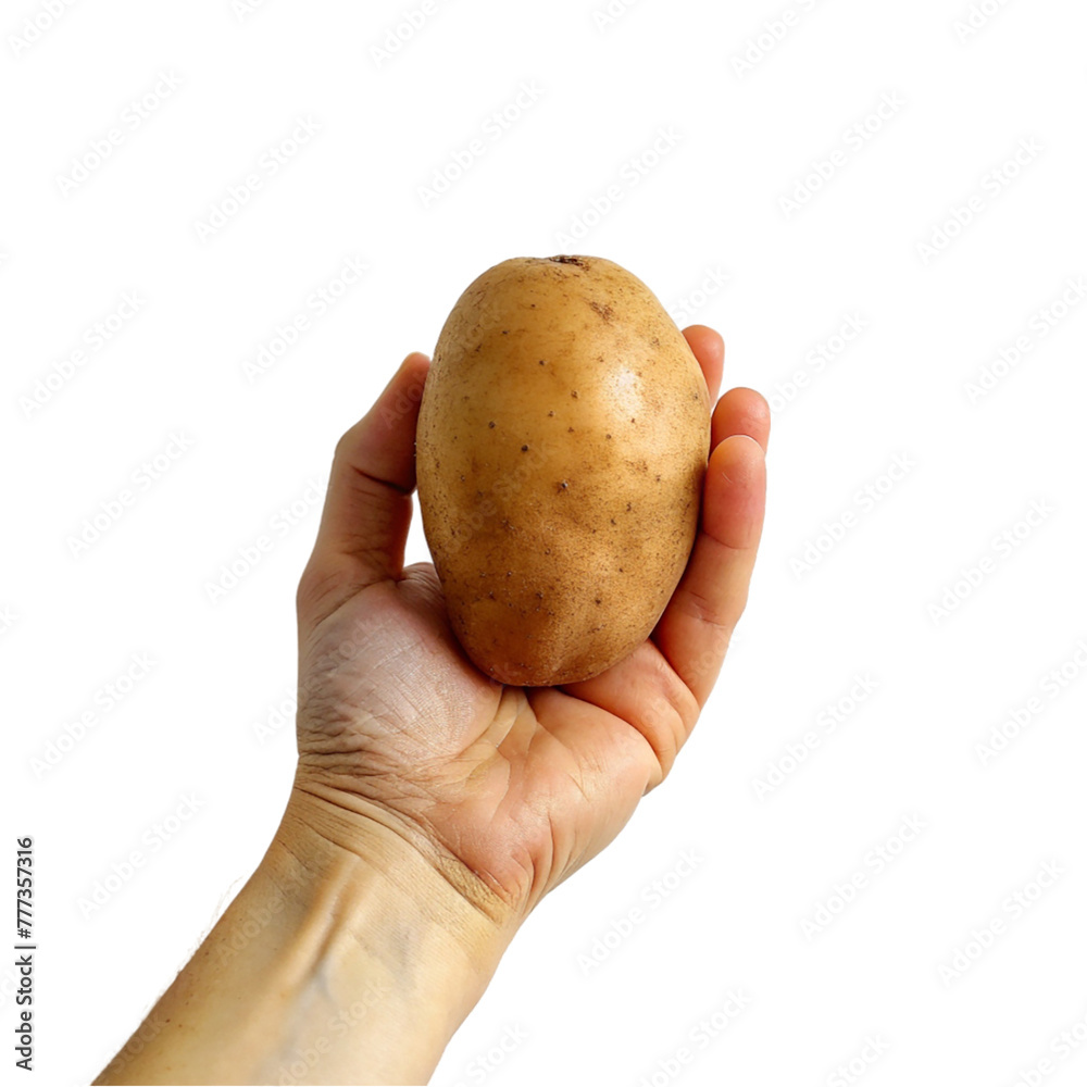 Hand holding potato isolated on transparent background. Hand holding potato isolated on transparent background.