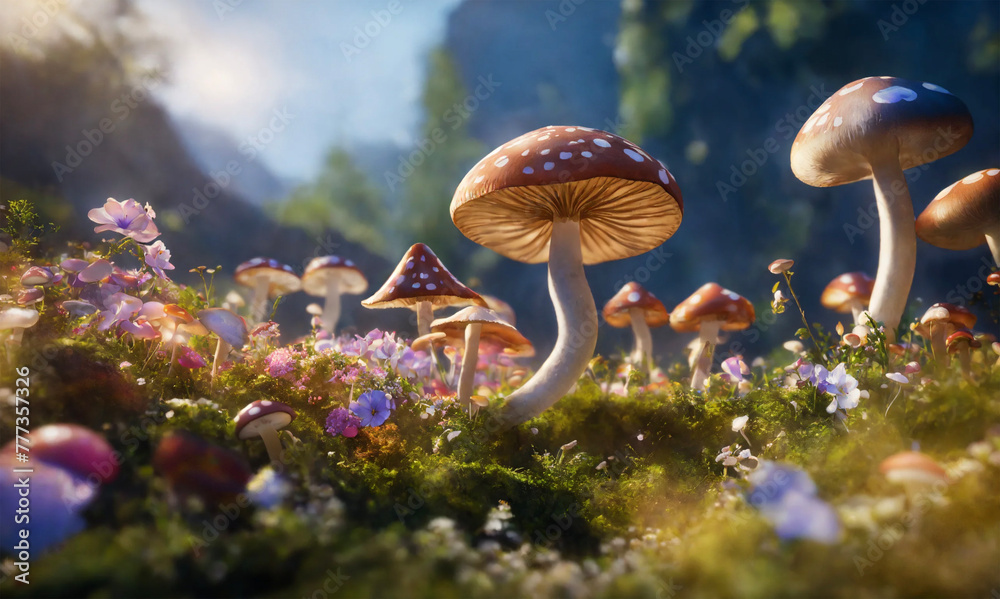 Fototapeta premium Enchanted mushroom fairy forest - AI generated