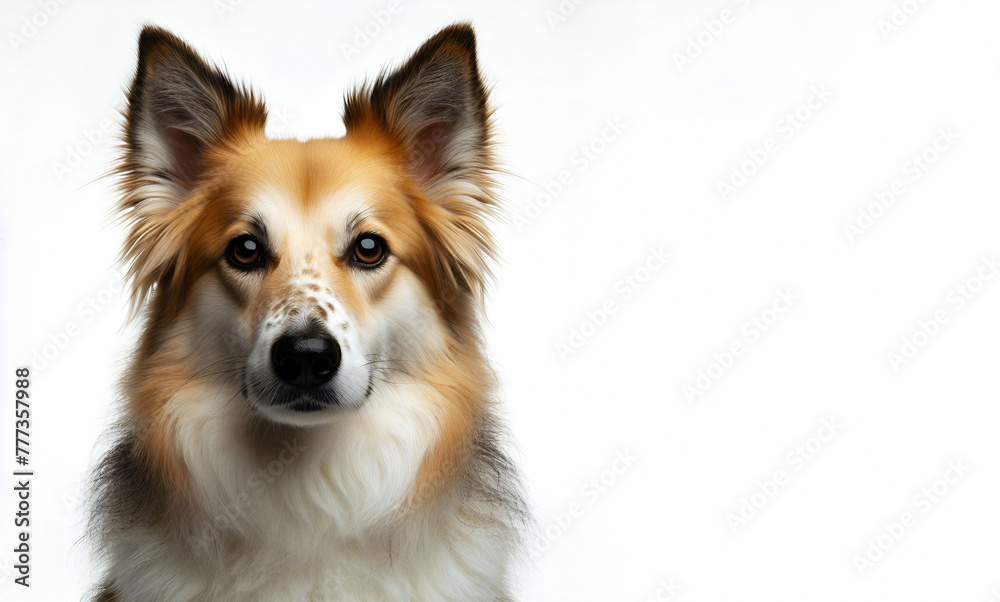 Fototapeta premium A brown and white dog with a black nose on isolated white background generative ai