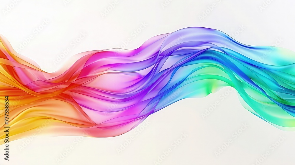 Fototapeta premium A banner featuring a smooth, wavy line of rainbow-colored liquid, giving the illusion of a flowing, colorful river against a white background. The liquid appears to be in constant motion.