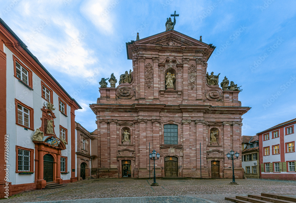 Entrance facade of the Jesuit church in the old town of Heidelberg. Baden Wuerttemberg, Germany, Europe.