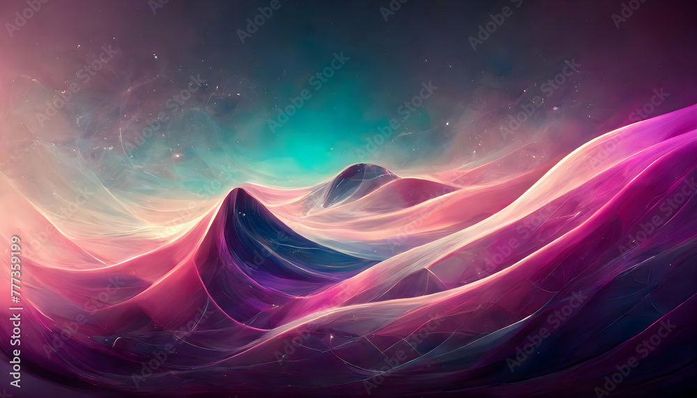 Abstract Mountain range and wave line background pink and orange collumn background with wave on digital art concept.