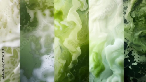 A series of images showing the stages of an algal bloom with the first image showing a small amount of algae starting to form and . AI generation.