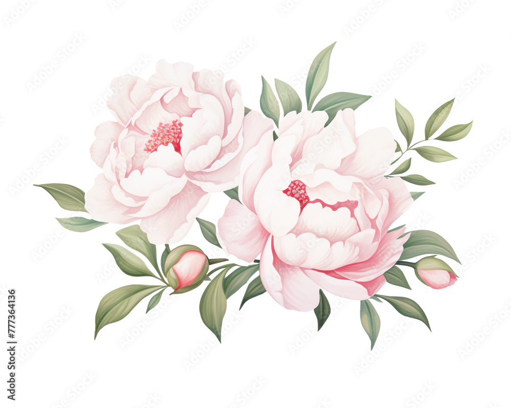 Fototapeta premium Peonies flowers remove background , flowers, watercolor, isolated white background