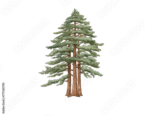 Redwood Tree remove background tree, watercolor, isolated white background photo