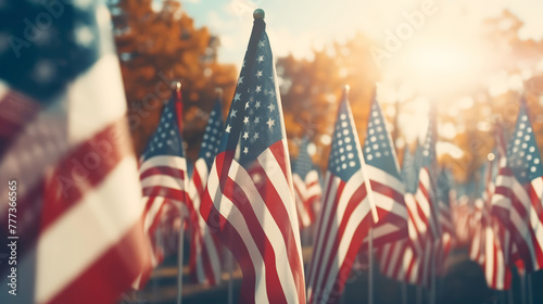 Closeup of selective focus an American flag. Memorial day, Independence day, Veterans day, patriotic concept. photo