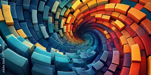 A colorful abstract image of a spiral made out of blocks  AI