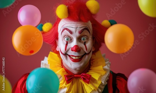 A happy juggling clown on children's birthday, close up photo © piai