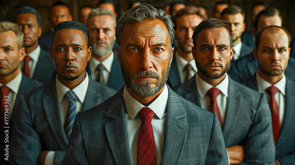 Portrait of a serious businessman standing in front of his team Portrait of a serious businessman standing in front of his team