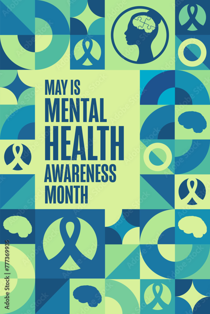 May is Mental Health Awareness Month. Holiday concept. Template for background, banner, card, poster with text inscription. Vector EPS10 illustration.